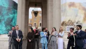Vatican Dicastery for Communications prefect Paolo Ruffini and Vatican Secretary-General Sister Raffaella Petrini inaugurate the photographic exhibition titled “Changes” on May 7, 2024, in St. Peter’s Square at the Vatican.