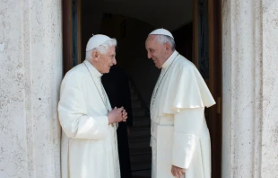 Pope Francis with Pope emeritus Benedict XVI at the Mater Ecclesiae Monastery in Vatican City on June 30, 2015. Vatican Media.