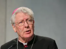 Bishop Lucas Van Looy, S.D.B., pictured at a Vatican press conference on the family synod, Oct. 23, 2015.