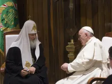 Pope Francis meets with Russian Orthodox Patriarch Kirill in Havana, Cuba. on Feb. 12, 2016.