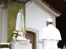 Pope Francis prays at the Sanctuary of Our Lady of Fatima in Portugal on May 12, 2017.