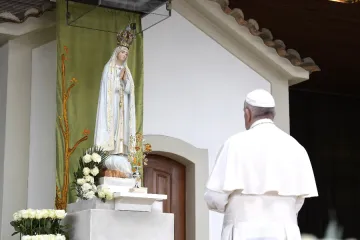 Pope Francis prays at the Sanctuary of Our Lady of Fatima, Portugal, on May 12, 2017.