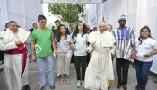 Pope Francis with teens at the opening ceremony of World Youth Day 2019 in Panama.