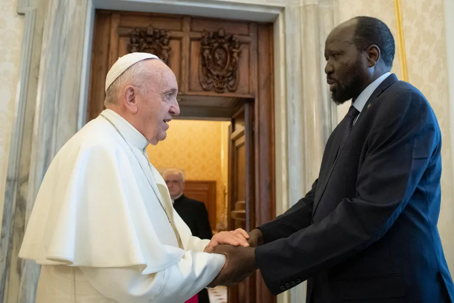 Pope Francis greets South Sudan’s President Salva Kiir at the Vatican on March 16, 2019.?w=200&h=150