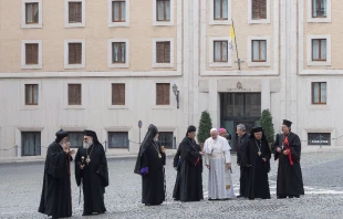 Pope Francis is pictured outside the Casa Santa Marta on July 1, 2021. Vatican Media.