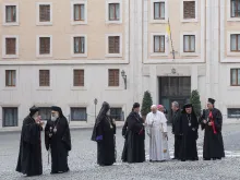 Pope Francis is pictured outside the Casa Santa Marta on July 1, 2021.