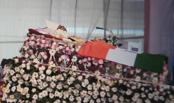 Coffin of Cardinal Toppo drapped with Indian national flag. Credit: Anto Akkara
