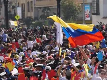 A crowd of Colombians in Bogotá greets Pope Francis during his trip to the country in 2017.