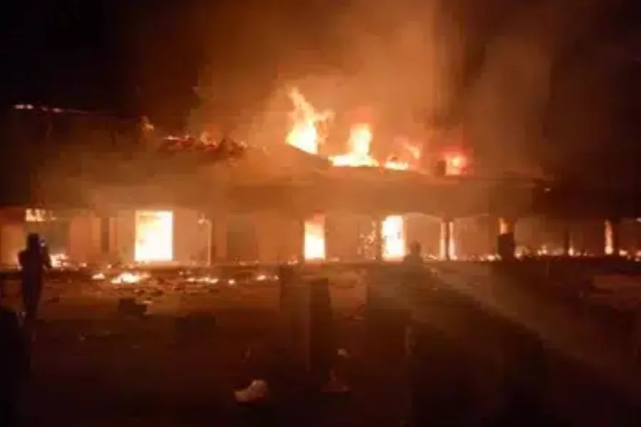 A screengrab from a video shared with ACI Africa that shows the parish house at St. Raphael Fadan Kamantan Catholic Church of the Diocese of Kafanchan in flames Sept. 7, 2023. Credit: ACN