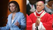 U.S. Speaker of the House Nancy Pelosi (D-CA) at the U.S. Capitol on May 19, 2022, in Washington, D.C. (l), and Archbishop of San Francisco Salvatore Joseph Cordileone at St. Peter's Basilica on June 29, 2013, in Vatican City, Vatican (r).