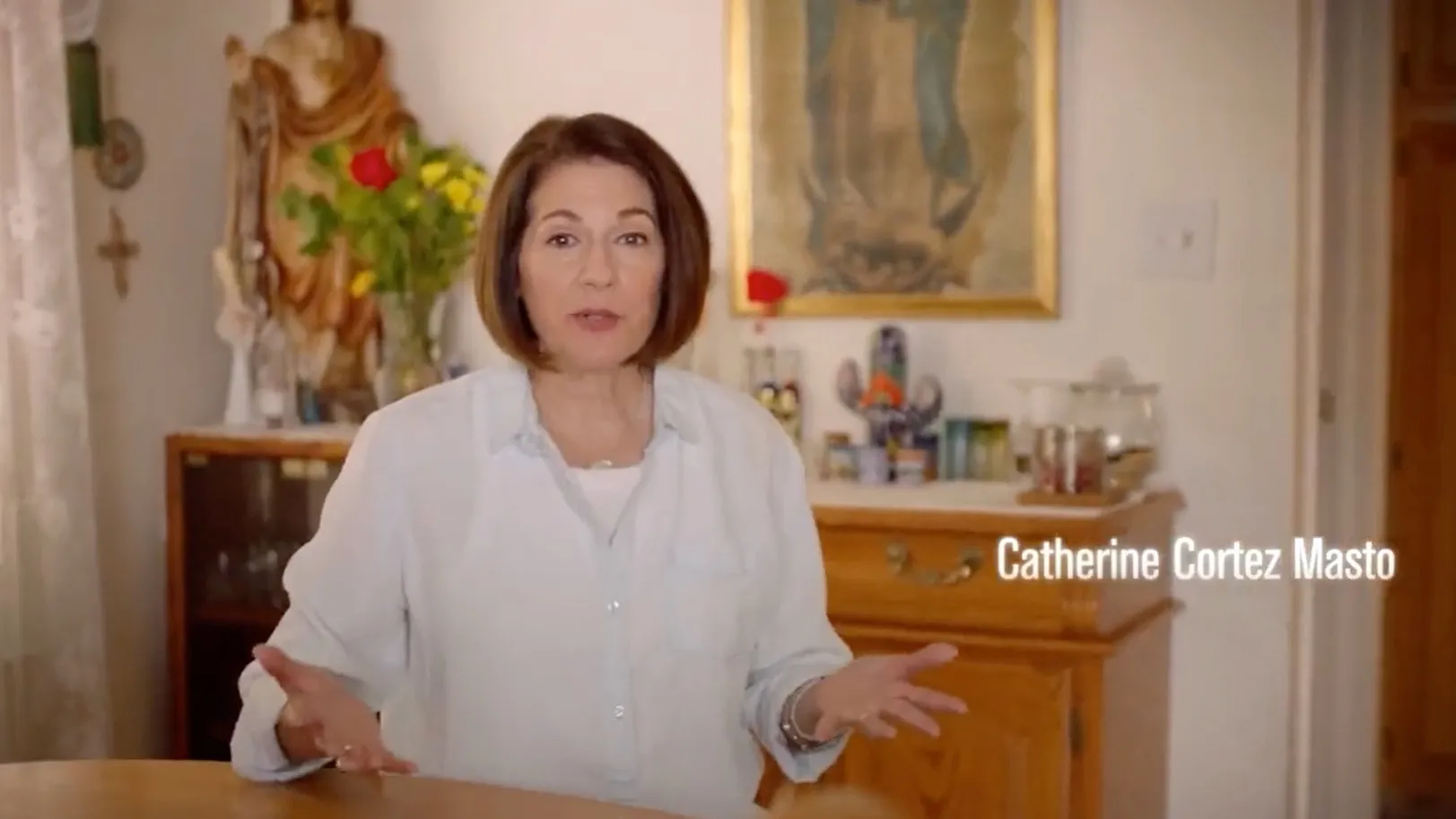 U.S. Sen. Catherine Cortez Masto (D-Nevada), who is a strong supporter of legalized abortion, speaks in a campaign ad with a statue of Jesus and a painting of Our Lady of Guadalupe in the background.?w=200&h=150