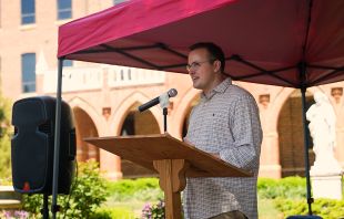 Students, faculty, monks, and staff at Belmont Abbey College took part in their first “Cover to Cover” Bible Marathon Reading Event from April 8–12, 2024.. Credit: Nicholas Willey