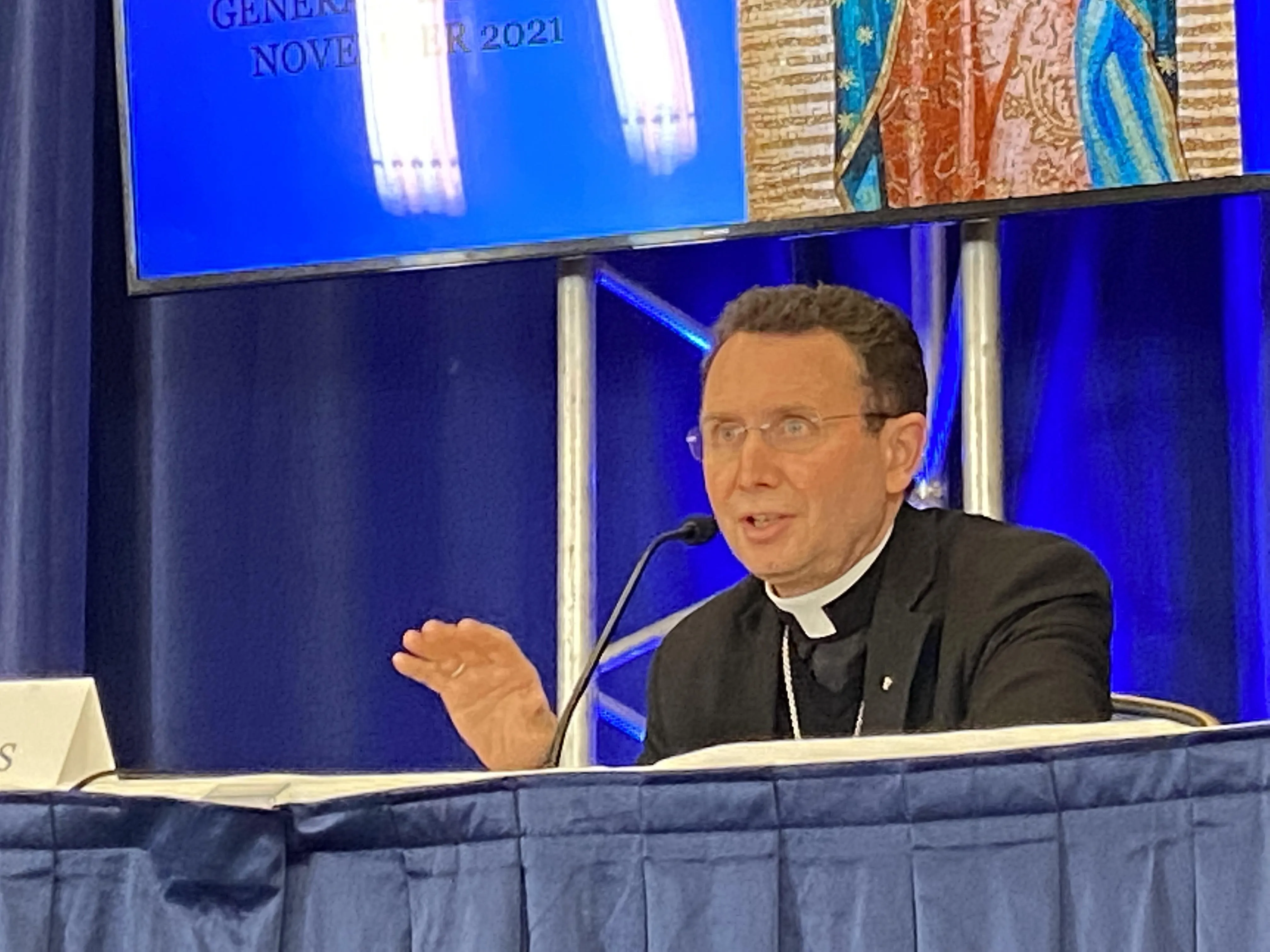 Bishop-designate Andrew Cozzens of Crookston, Minn. speaking Nov. 16 during the United States Conference of Catholic Bishops Fall Assembly in Baltimore.?w=200&h=150
