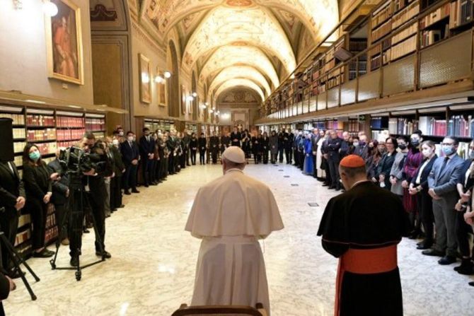 Pope Francis inaugurates the new art gallery at the Vatican Apostolic Library, Nov. 5, 2021.