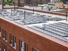 Solar panels on the affordable housing Bishop Valero Residence in Astoria, Queens.