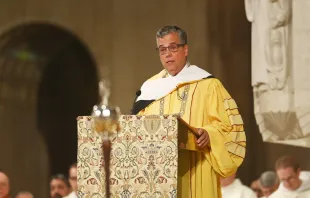 Peter Kilpatrick, the new president of The Catholic University of America, addresses students, staff, and faculty at the Mass of the Holy Spirit on Sept. 1, 2022, at the Basilica of the National Shrine of the Immaculate Conception in Washington, D.C. Courtesy of Patrick Ryan, The Catholic University of America