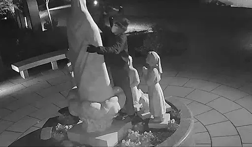 Surveillance footage shows a man hammering at the Our Lady of Fatima statue located outside the Basilica of the National Shrine of the Immaculate Conception in Washington, D.C., on Dec. 5, 2021.?w=200&h=150