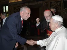 Curtis Martin, founder of the Fellowship of Catholic University Students (FOCUS), meets Pope Francis in 2022. Martin was named April 25, 2023, to an advisory group of 14 consultors to advise the members of the Dicastery for Evangelization.