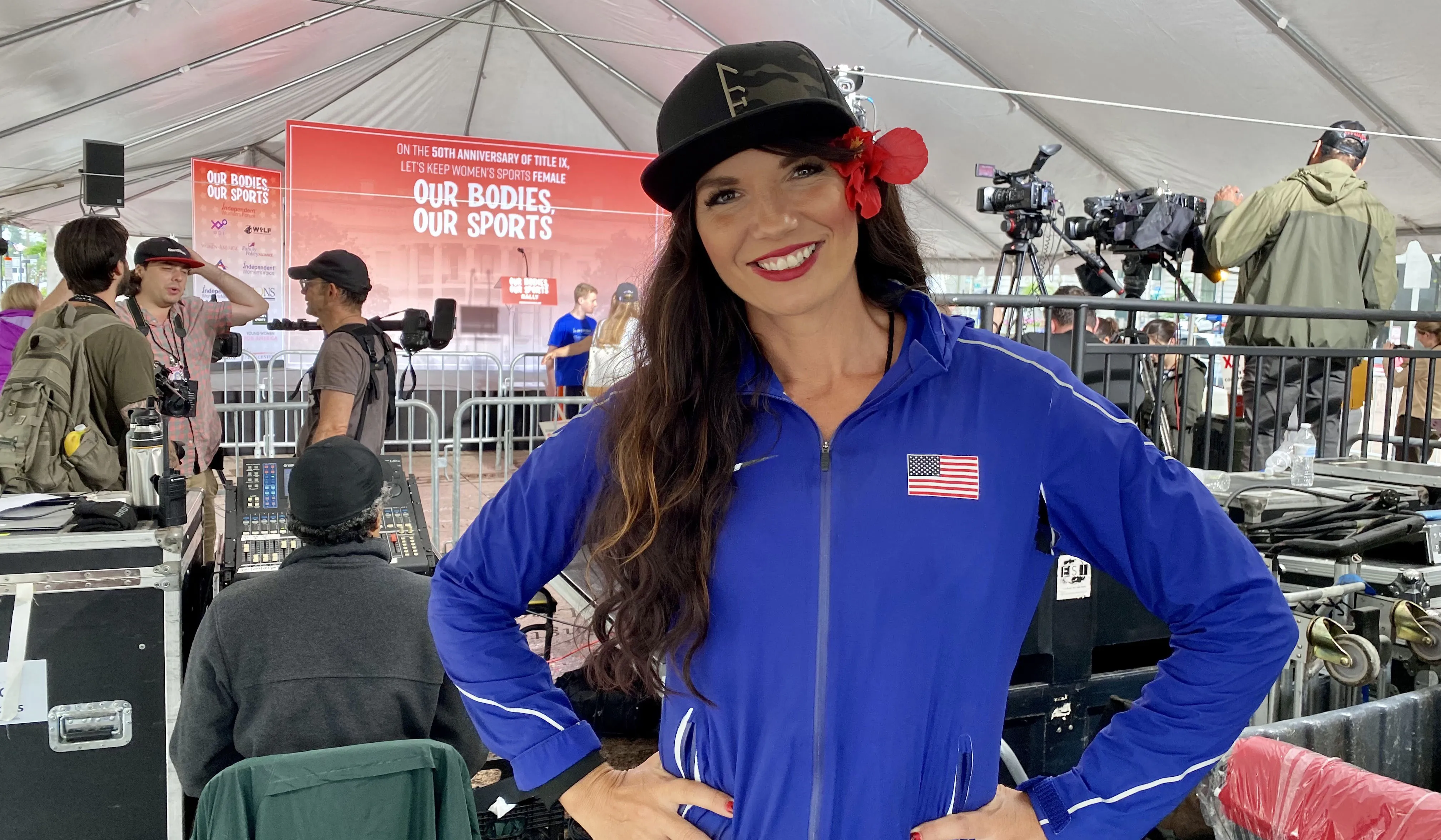 Cynthia Monteleone, shown at the "Our Bodies, Our Sports" rally in Washington, D.C., on June 23, 2022. The mother of three is a track coach, a Team USA World Masters track champion, and an advocate for the preservation of women’s sports.?w=200&h=150