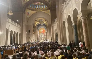 The Basilica of the National Shrine of the Immaculate Conception, with a capacity of 6,000 in its upper church, was standing room only for the National Prayer Vigil for Life on Thursday night. Credit: Joe Bukuras/CNA
