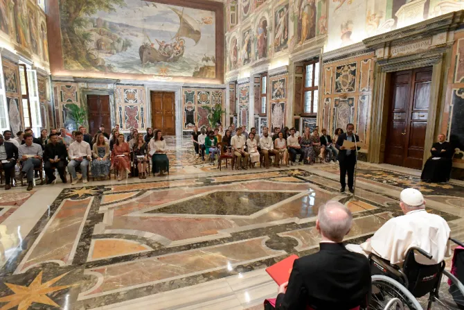 Pope Francis meets with members of Chemin Neuf Politics Fraternity at the Vatican’s Clementine Hall, May 16, 2022