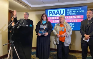 Randall Terry, spokesman for the Progressive Anti-Abortion Uprising, a pro-life group, speaks at a press conference on April 5, 2022. The group says it obtained the remains of more than 100 aborted babies, which included five babies the group says were the victims of late-term abortions, from a biohazard waste disposal company, a charge the company has denied. Katie Yoder/CNA