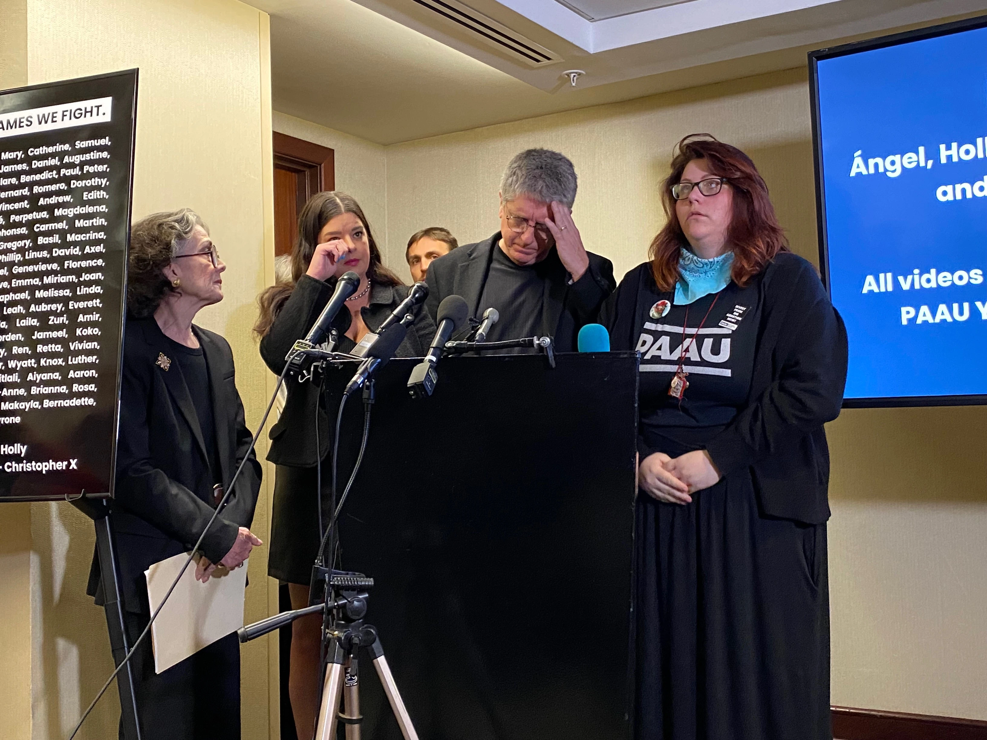 Randall Terry (at podium), spokesman for the Progressive Anti-Abortion Uprising, and other members of the pro-life group react to video images and photos of what the group says are the remains of 115 aborted babies it claims to have obtained from the disposed biohazard waste of an abortion clinic in Washington, D.C. The group held a press conference on April 5, 2022, in Washington, D.C.?w=200&h=150