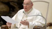 Pope Francis speaks at his general audience in Paul VI Hall on Jan. 18, 2023.