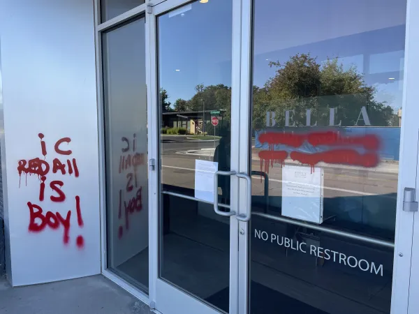 Graffiti on the exterior of Bella Health + Wellness in Englewood, Colorado, on Sept. 25, 2022. Courtesy of Bella Health + Wellness