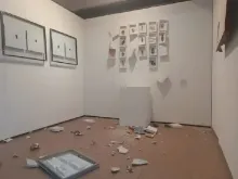 Destruction in the art show at the Rector’s Office of the National University of Cuy in Argentina on March 20, 2023.