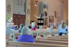 Pro-abortion activists shown disrupting a Mass at St. Veronica Parish in Eastpointe, Michigan. A video said the incident happened on June 12, 2022. Screenshot from TikTok video