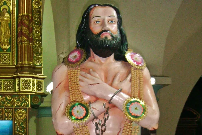 A statue of Devasahayam Pillai at St. Francis Xavier Cathedral, Kottar, India.