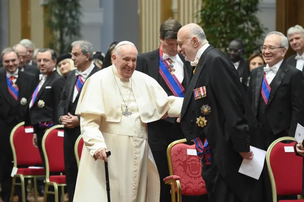 Pope Francis visits with international diplomats accredited to the Holy See on Jan. 9, 2023, at the Vatican. Vatican Media