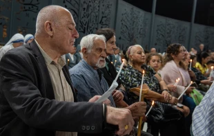 Catholics in Jerusalem gather on Thursday, Nov. 9, 2023, for a prayer vigil to implore from God the gift of peace for their land. Credit: Marinella Bandini