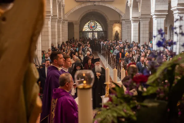 On Sunday morning, Dec. 3, 2023, the Latin church of St. Catherine, in Bethlehem, was filled with local worshippers for the celebration of the solemn Mass of the first Sunday of Advent. Credit: Marinella Bandini
