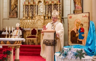 Cardinal Pierbattista Pizzaballa, Latin Patriarch of Jerusalem, spoke about the "courage" and the "madness" of working for peace during his homily during the  Mass of the Solemnity of the Blessed Virgin Mary Mother of God, on Jan. 1, 2024, in the Pro-Cathedral of the Latin Patriarchate, in Jerusalem. Credit: Marinella Bandini