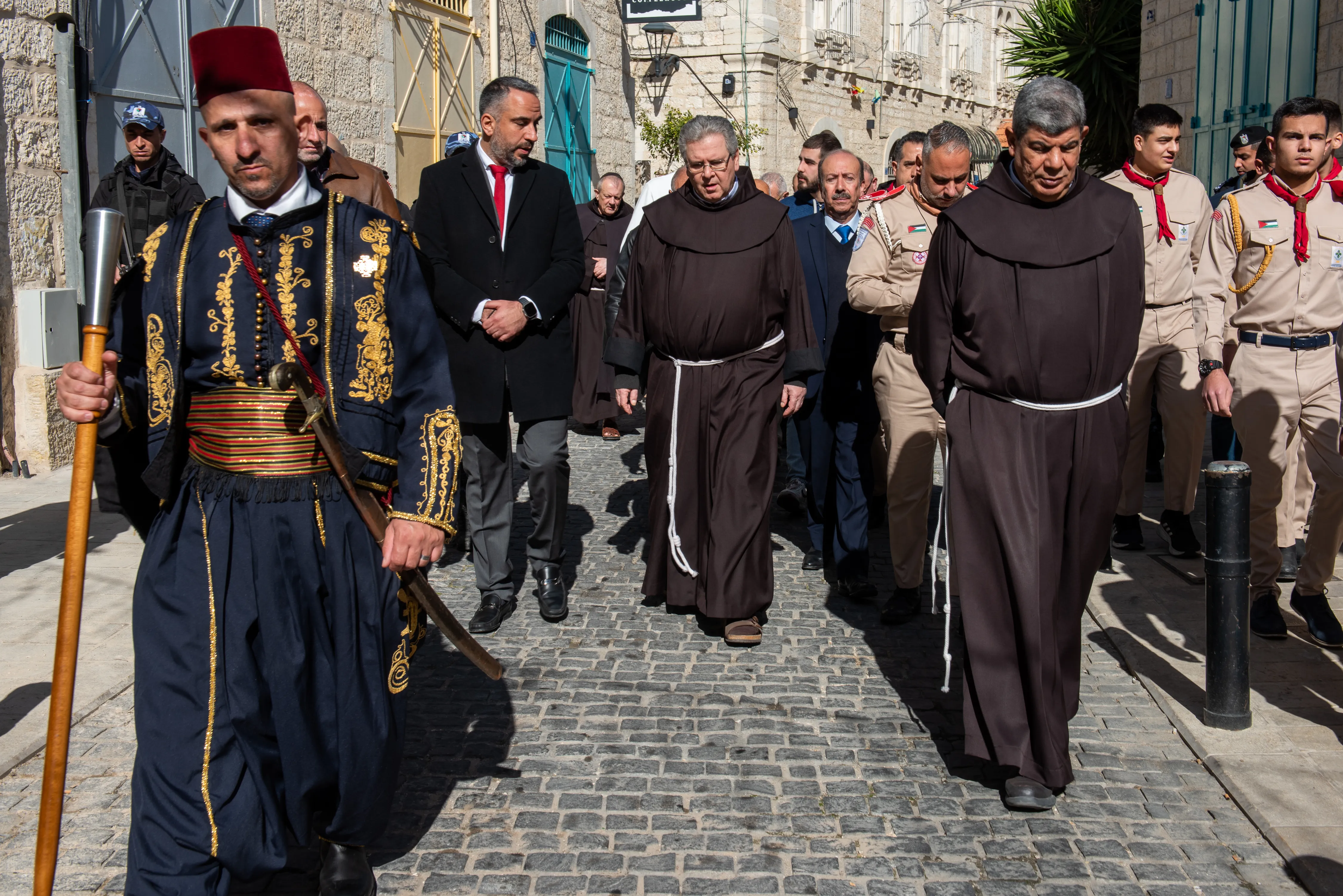 The custos of the Holy Land, Father Francesco Patton, walks through empty Bethlehem streets during the solemn entrance to the Basilica of the Nativity on Jan. 6, 2024.?w=200&h=150