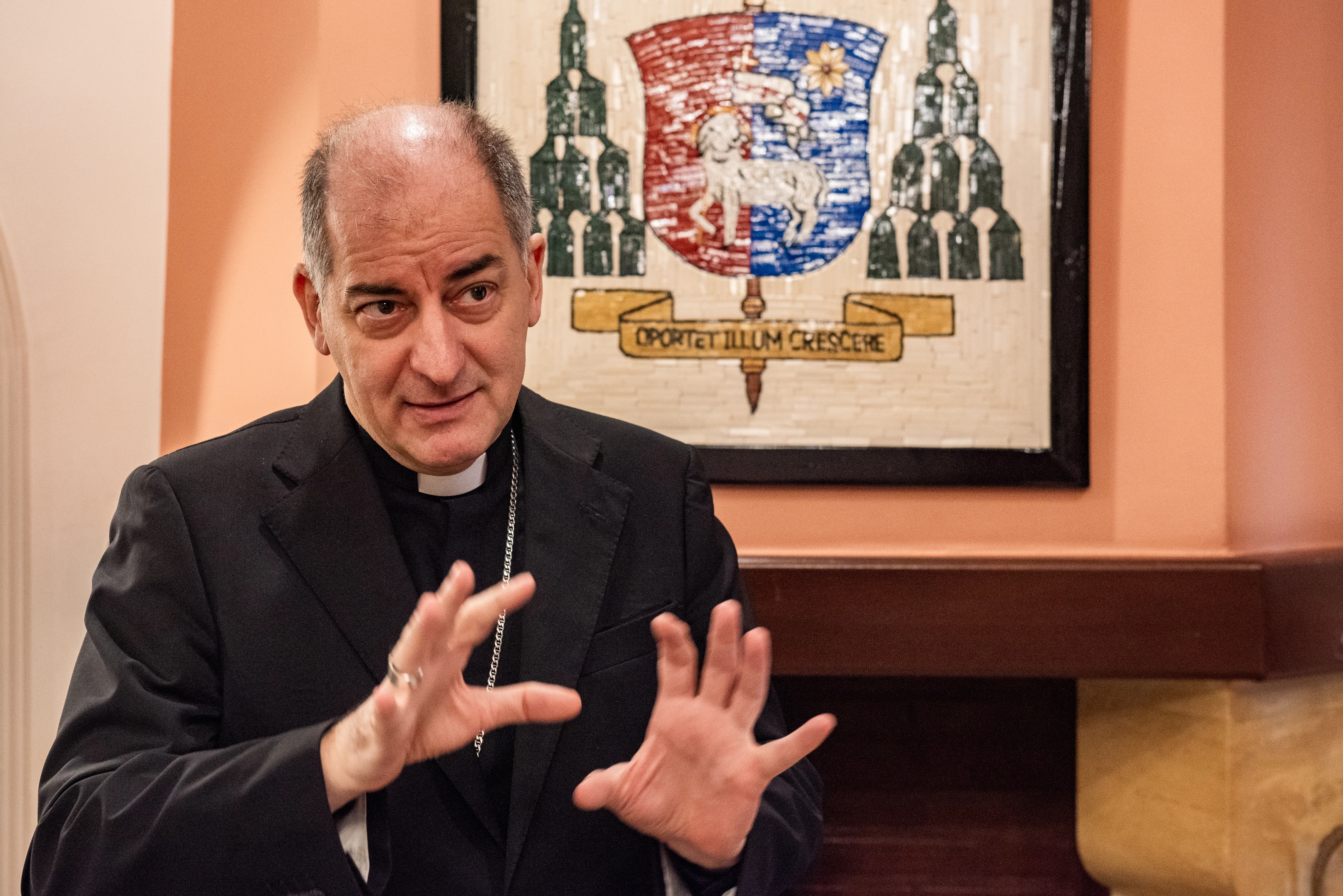The apostolic nuncio to Jordan, Bishop Giovanni Pietro Dal Toso, speaks during an interview with CNA at the headquarters of the apostolic nunciature in Amman on Jan. 11, 2024.?w=200&h=150