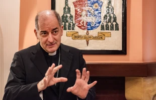 The apostolic nuncio to Jordan, Bishop Giovanni Pietro Dal Toso, speaks during an interview with CNA at the headquarters of the apostolic nunciature in Amman on Jan. 11, 2024. Credit: Marinella Bandini