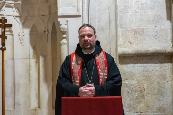 Father Nikodemus Schnabel, abbot of the Benedictine Basilica of the Dormition in Jerusalem, during the ecumenical prayer that took place at the Cenacle on Jan. 25, 2024, during the Week of Prayer for Christian Unity. Credit: Marinella Bandini