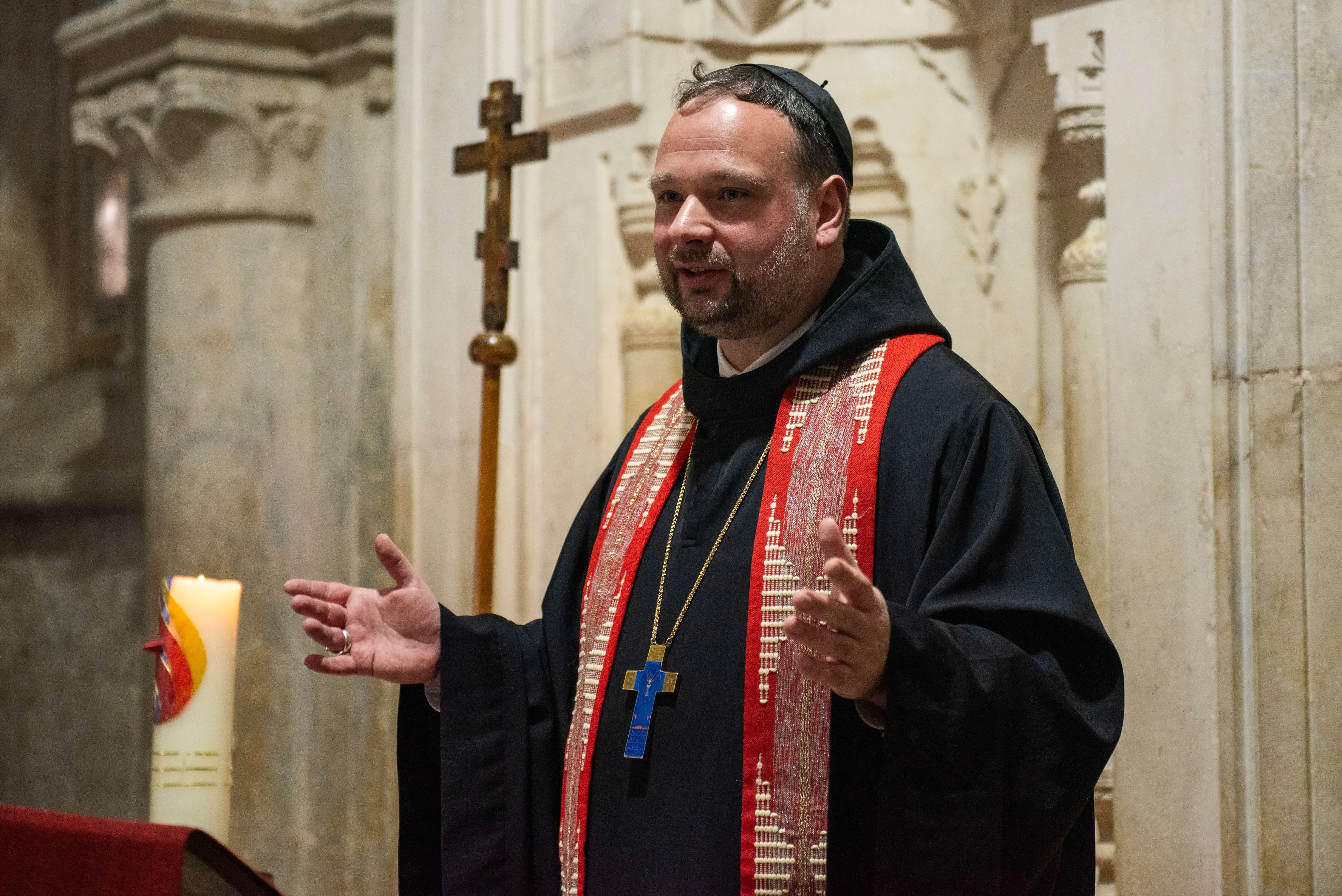Father Nikodemus Schnabel, abbot of the Benedictine Basilica of the Dormition in Jerusalem, speaks during an ecumenical prayer service that took place at the Cenacle on Jan. 25, 2024.?w=200&h=150