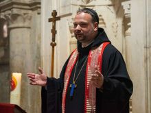 Father Nikodemus Schnabel, abbot of the Benedictine Basilica of the Dormition in Jerusalem, speaks during an ecumenical prayer service that took place at the Cenacle on Jan. 25, 2024.
