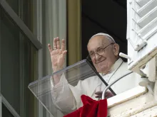 Pope Francis gives the weekly Angelus address on Aug. 27, 2023.