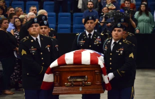 The Diocese of Wichita held a funeral vigil and rosary for Father Emil Kapaun on Tuesday, Sept. 28, at Hartman Arena in Park City, Kansas. Chris Riggs/Catholic Advance