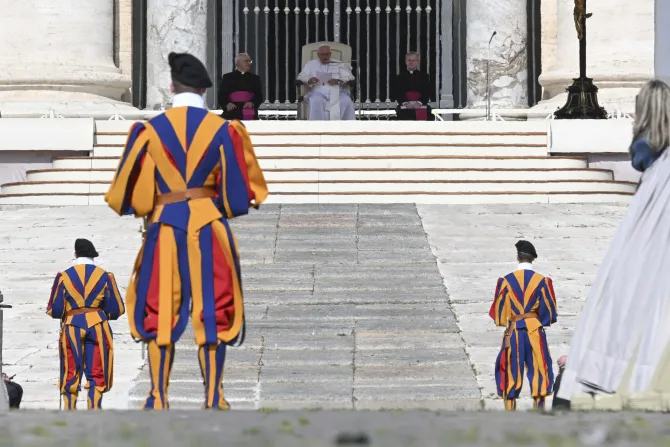 Swiss Guards at the pope's general audience in St. Peter’s Square on May 31, 2023.