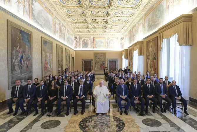 Pope Francis photographed with Spanish entrepreneurs at the Vatican, Oct. 17, 2022
