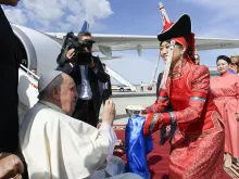 Upon his arrival at Chinggis Khaan International Airport on Sept. 1, 2023, Pope Francis was welcomed with a bowl of Aaruul, dried curds which are a traditional food of Mongolian nomadic peoples.