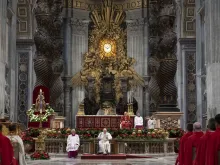 Pope Francis delivered his homily from a wheelchair in front of the main altar of St. Peter's Basilica on June 5, 2022.