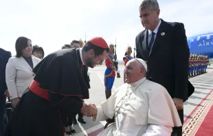 Cardinal Giorgio Marengo was one of the first to welcome Pope Francis to Mongolia on Sept. 1, 2023. Marengo is an Italian cardinal who has served as a missionary in Mongolia for nearly 20 years. He is the current apostolic prefect of Ulaanbaatar, Mongolia, and the world’s youngest cardinal. Credit: Vatican Media