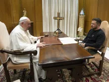 Pope Francis meets with Ukraine President Volodymyr Zelenskyy at the Vatican on May 13, 2023, their first meeting since the start of the full-scale war with Russia.